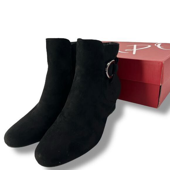 NEW Impo Suede Wedge Booties Size 7 Black Buckle Ankle Boot Comfort Heels - Picture 8 of 13